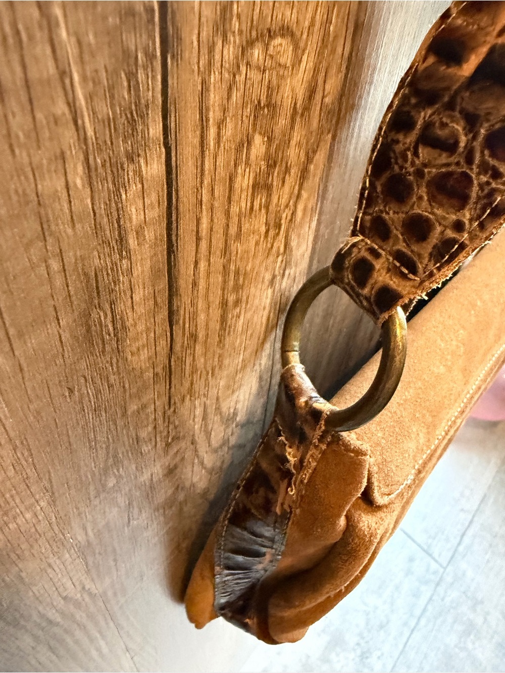 Leather Rock USA Hand made Studded Brown Suede Shoulder Bag with Embossed Panels - Picture 5 of 7